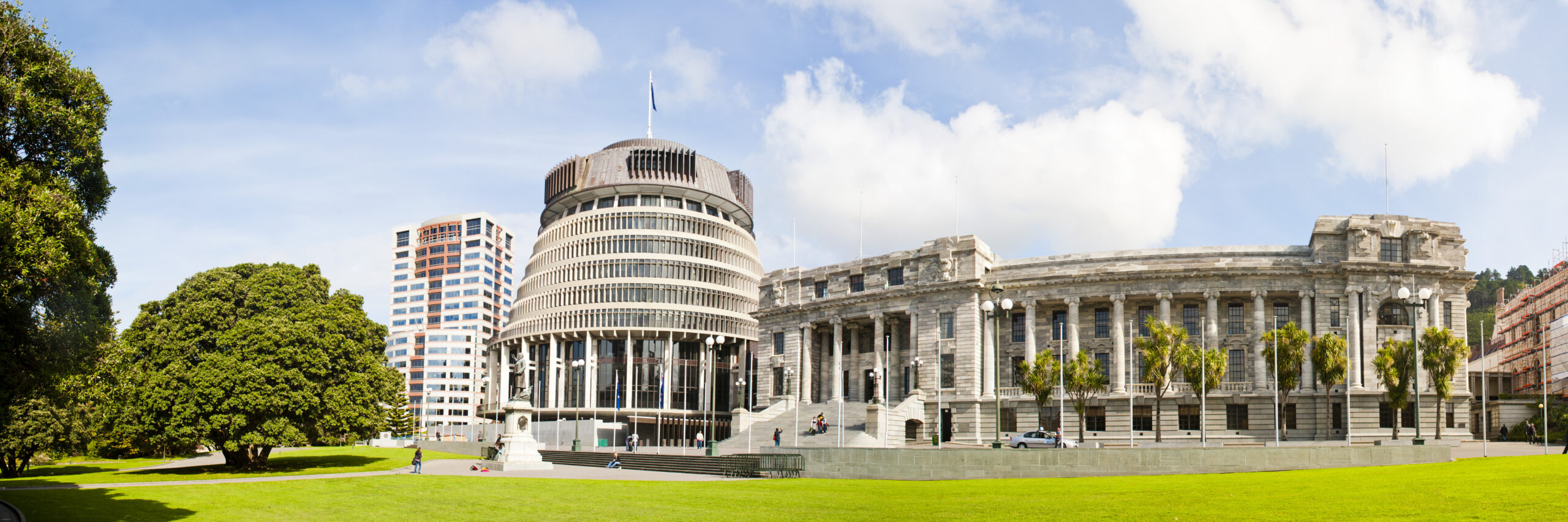 Panoramic Photo of the Beehive, the New Zealand Parliament Buildings, Wellington, North Island, New